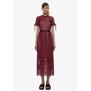 Self-Portrait Burgundy Embroidered Lace Column Midi Dress | Size 8